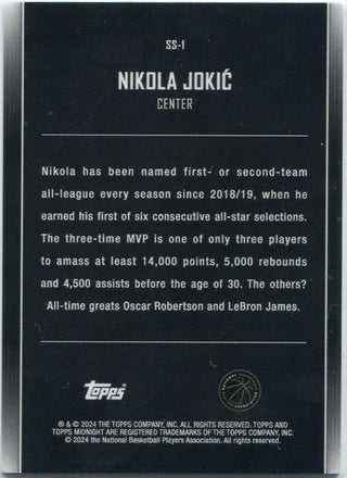 Nikola Jokic 2023 - 2024 Topps Midnight Star Studded Pink Parallel Card #SS-1 4/99