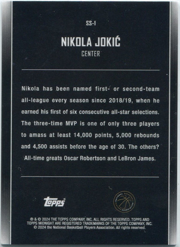 Nikola Jokic 2023 - 2024 Topps Midnight Star Studded Pink Parallel Card #SS-1 4/99