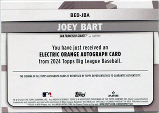 Joey Bart 2024 Topps Big League Electric Orange Autographed Card #BEO-JBA