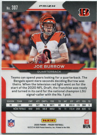 Joe Burrow 2020 Panini Prizm Red White & Blue Prizm RC #307