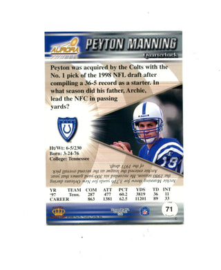 Peyton Manning 1999 Pacific Trading Aurora #71 Card