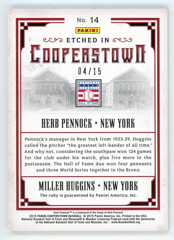 Herb Pennock/ Miller Huggins 2015 Panini Etched in Cooperstown #14