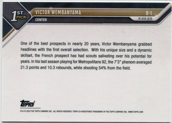 Victor Wembanyama 2023 Topps Now RC #D-1