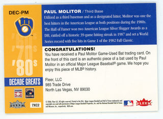 Paul Molitor 2006 Leaf Fleer Decade Greats Bat Relic #DEC-PM