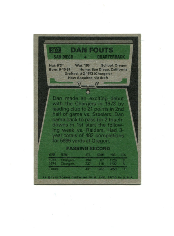 Dan Fouts 1975 Topps AFC #367 Card