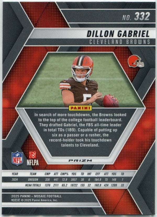 Dillon Gabriel 2025 Panini Mosaic Light it Up Red Prizm RC #332