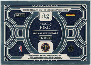 Nikola Jokic 2024 - 2025 Panini National Treasures Treasured Metals AURUM 100mg .999 Silver Card #11 17/25