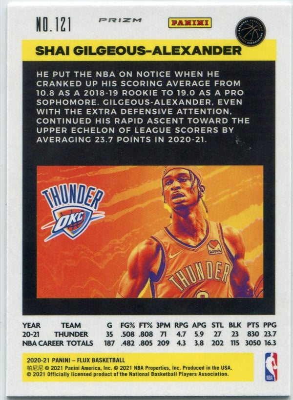Shai Gilgeous-Alexander 2020 - 2021 Panini Flux Cracked Ice Prizm Card #121