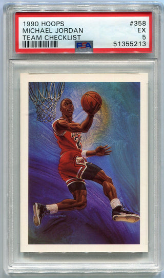 Michael Jordan 1990 - 1991 Hoops Team Checklist Card #358 PSA Graded 5