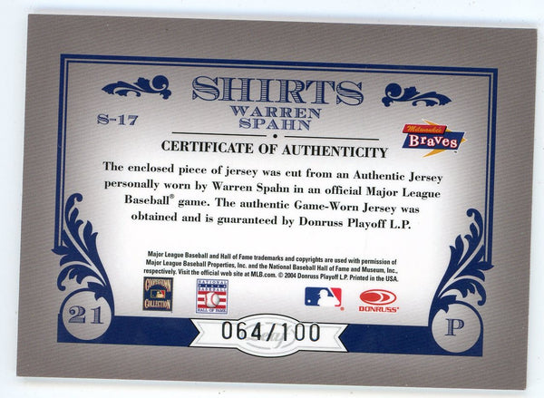 Warren Spahn 2005 Leaf Century Collection Shirts Patch Relic #S-17