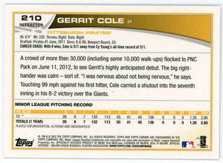 Gerrit Cole 2013 Topps Chrome Refractor Silver #210 Card