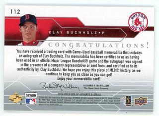 Clay Buchholz Autographed 2008 Upper Deck Patch Relic Rookie Card #112