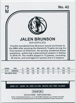 Jalen Brunson 2019 - 2020 Panini Hoops Card #42