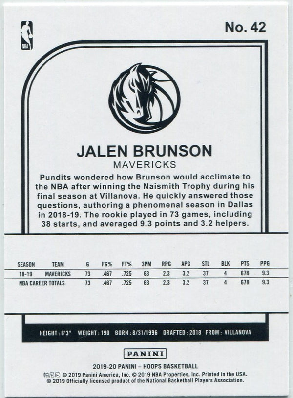 Jalen Brunson 2019 - 2020 Panini Hoops Card #42