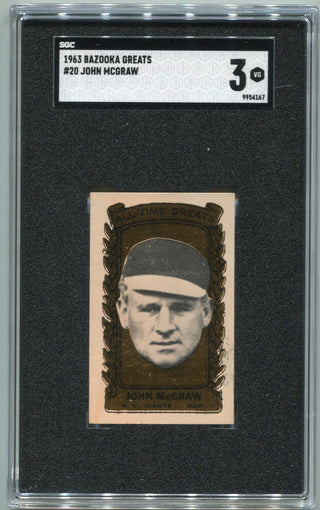 John McGraw 1963 Bazooka Greats Card #20 SGC Graded 3