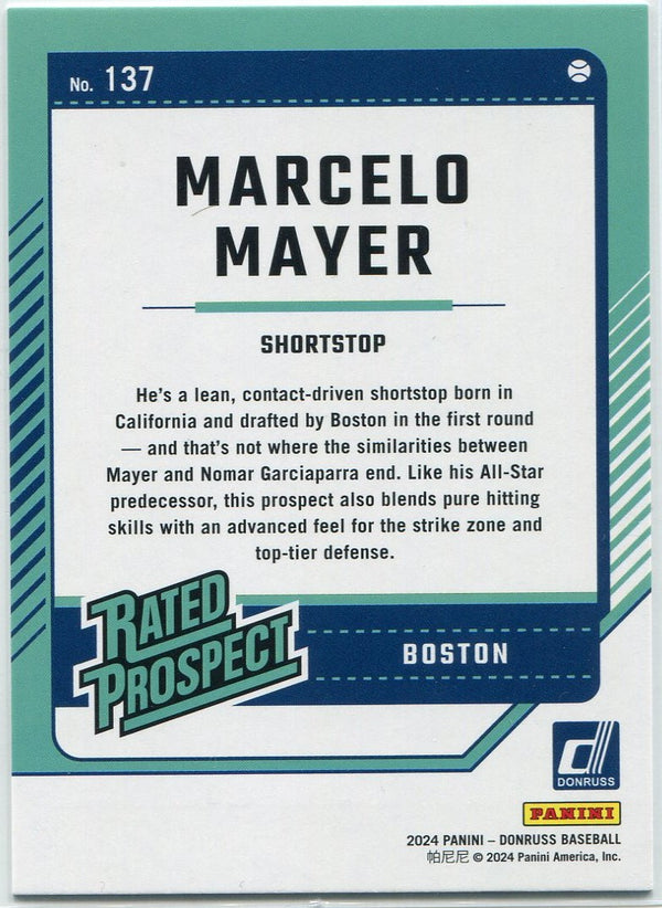 Marcelo Mayer 2024 Panini Donruss Rated Prospect On Fire Emoji RC #137 25/75
