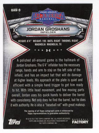 Jordan Groshans Autographed 2017 Topps Bowman All-American #UAN-9
