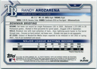 Randy Arozarena 2021 Bowman Chrome Sapphire Aqua Refractor Card #66 71/99