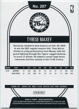 Tyrese Maxey 2020 - 2021 Panini Hoops RC #207