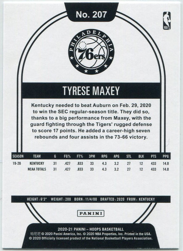 Tyrese Maxey 2020 - 2021 Panini Hoops RC #207