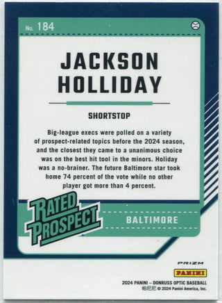Jackson Holliday 2024 Panini Donruss Optic Rated Prospect Orange Velocity Prizm RC #184