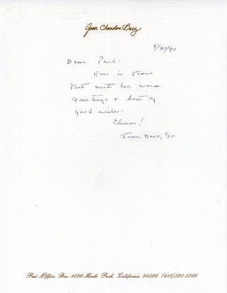 Joan Baez Autographed Letter