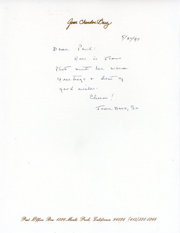 Joan Baez Autographed Letter