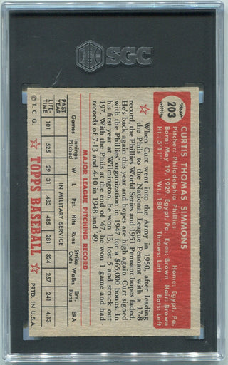 Curt Simmons 1952 Topps Card #203 SGC Graded 5.5