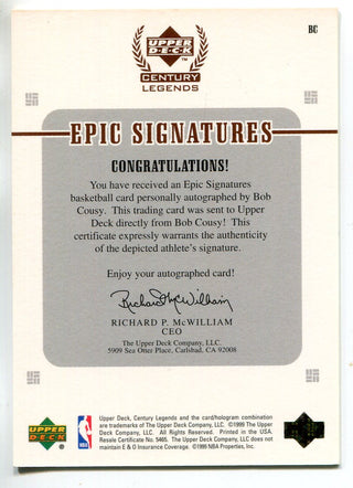 Bob Cousy Autographed 1999 Upper Deck Century Legends Epic Signatures Card