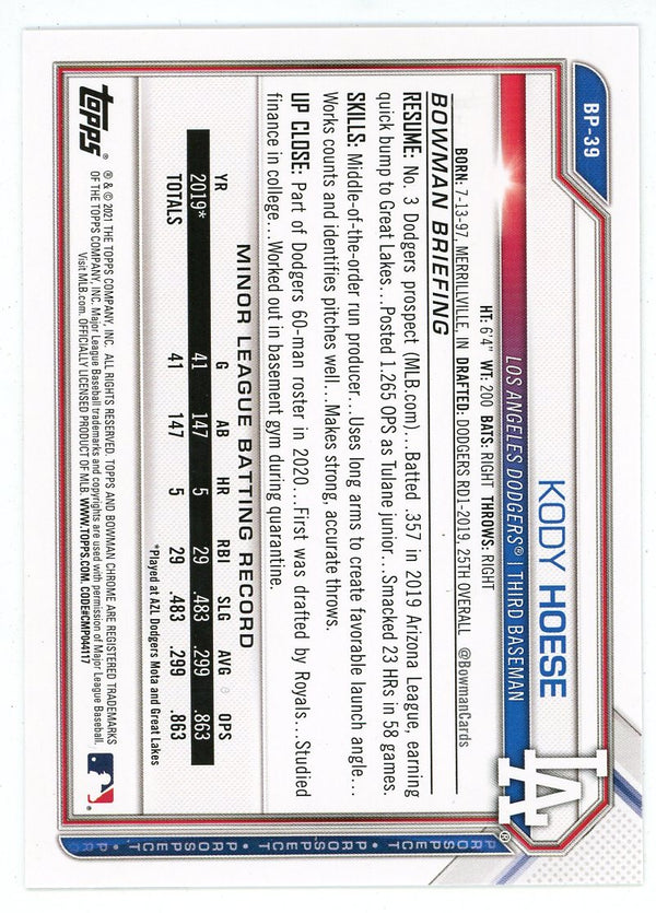 Kody Hoese 2021 Topps Bowman #BP-39