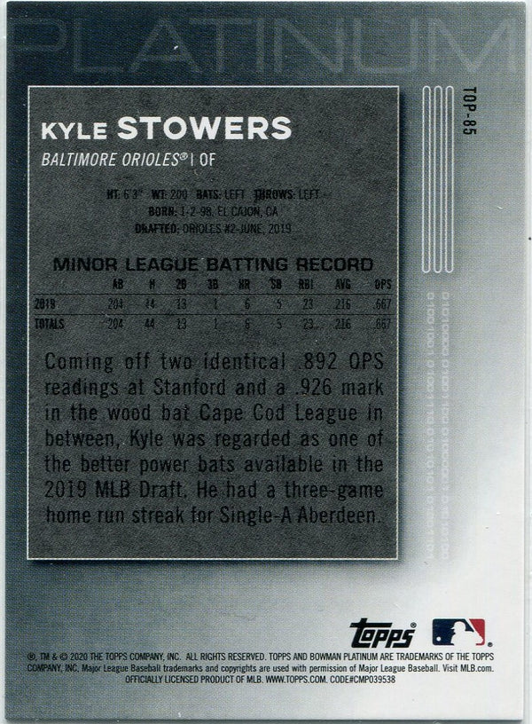 Kyle Stowers 2020 Bowman Platinum Pink Parallel RC #TOP-85 32/199