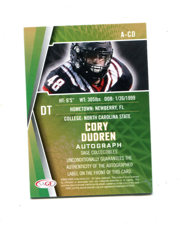 Cory Dudren 2022 Sage Red Parallel AUTO RC #A-CD