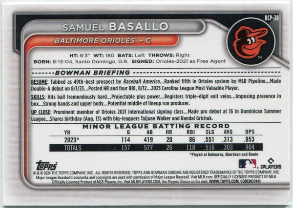 Samuel Basallo 2024 Bowman Chrome Prospect RC #BCP-38