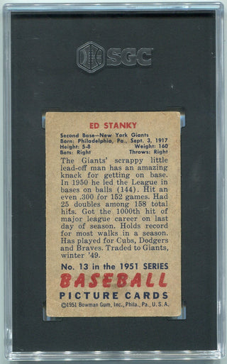 Ed Stanky 1951 Bowman Card #13 SGC Graded 2
