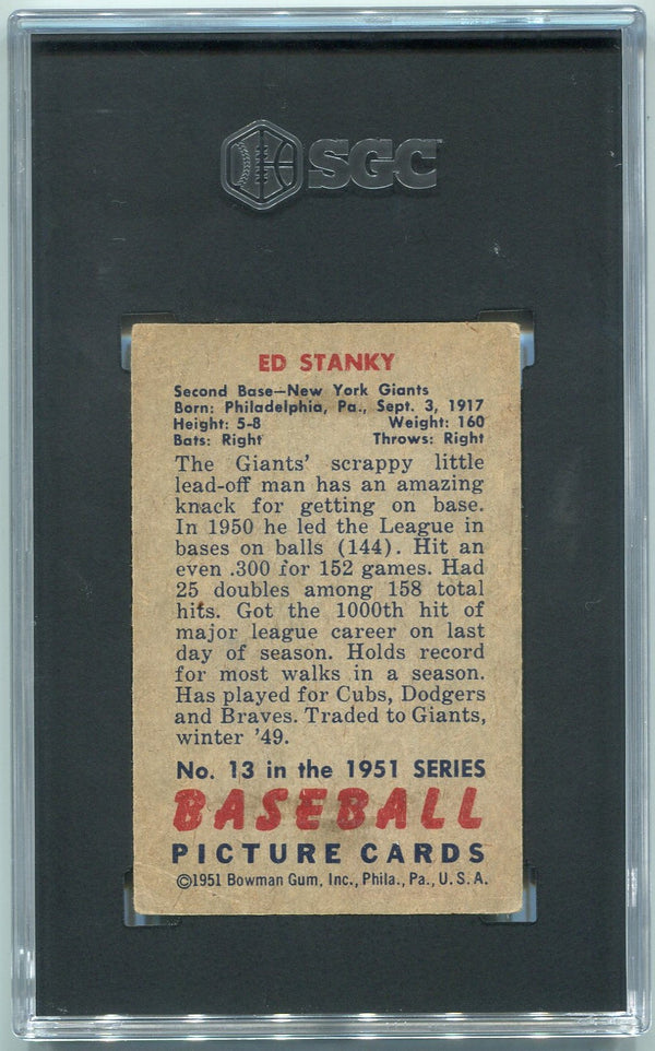 Ed Stanky 1951 Bowman Card #13 SGC Graded 2
