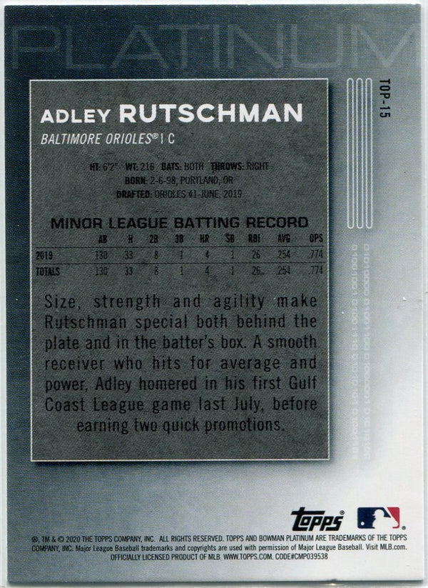 Adley Rutschman 2020 Bowman Platinum Ice Parallel RC #TOP-15