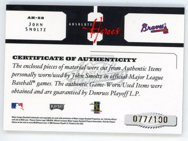 John Smoltz 2005 Playoff Absolute Heroes Silver Patch Relics #AH-58