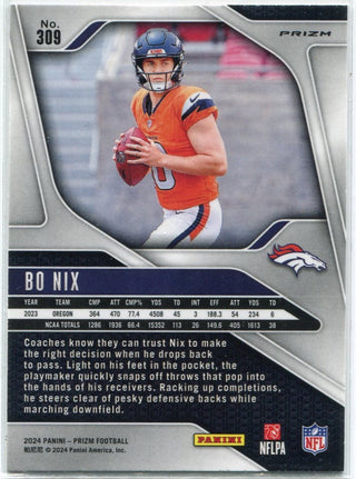 Bo Nix 2024 Panini Prizm Orange Disco Prizm RC #309
