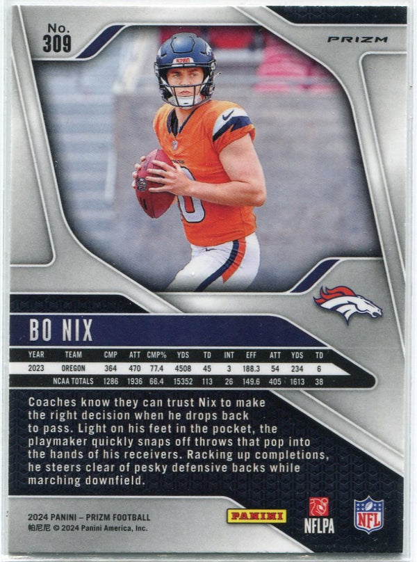 Bo Nix 2024 Panini Prizm Orange Disco Prizm RC #309