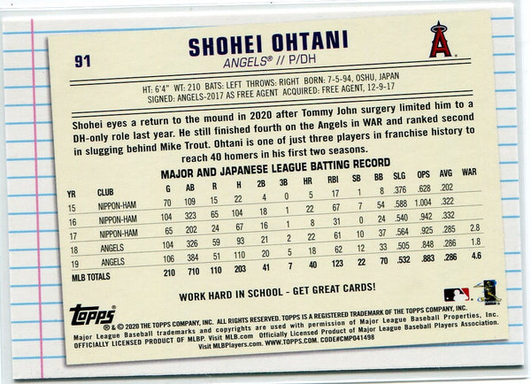 Shohei Ohtani 2020 Topps Of The Class Card #91