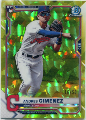 Andres Gimenez 2021 Bowman Chrome Sapphire Yellow Refractor RC #12 16/50