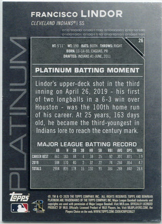 Francisco Lindor 2020 Bowman Platinum Gold Parallel Card #26 6/50