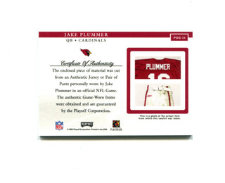 Jake Plummer 2002 Playoff Corporation Piece of the Game #POG-24 Card