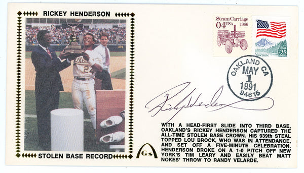Rickey Henderson Autographed First Day Cover (JSA)