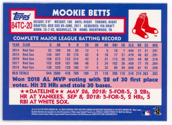 Mookie Betts 2019 Topps Chrome Silver #84TC-20 Card