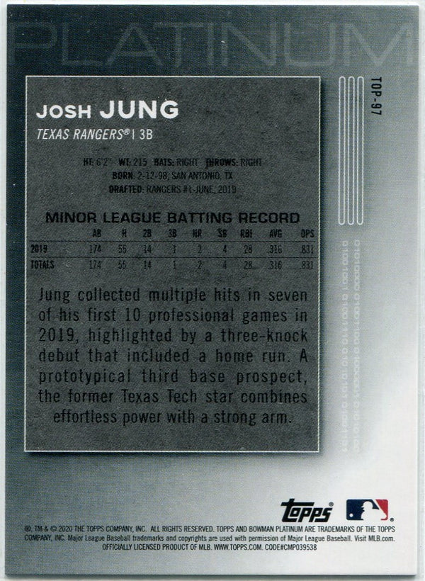 Josh Jung 2020 Bowman Platinum Pink Parallel RC #TOP-97 121/199