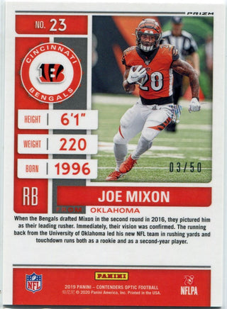 Joe Mixon 2019 Panini Contenders Optic Season Ticket Orange Prizm Card #23 3/50