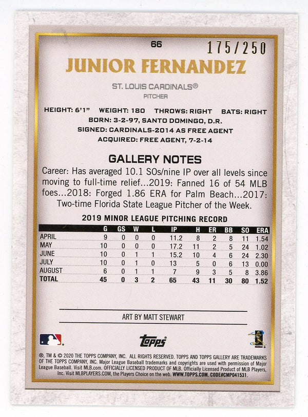 Junior Fernandez 2020 Topps Gallery Rookie Card #66