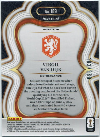 Virgil Van Dijk 2025 - 2026 Panini Select Road To FIFA World Cup Black And White Cracked Ice Card #189 183/380