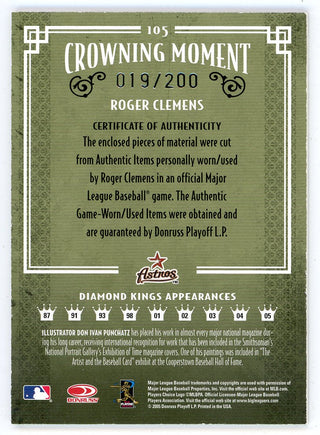 Roger Clemens 2005 Donruss Diamond Kings Patch/Bat Relic #105